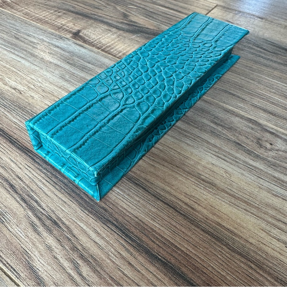 NEW Pottery Barn Teal Faux crocodile Pencil box Case